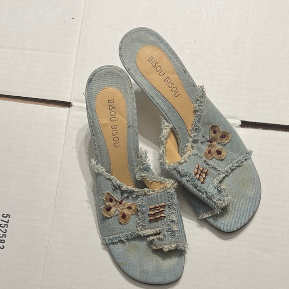 Bisou Bisou Embroidered Denim Mules - Light Blue - Picture 1 of 2